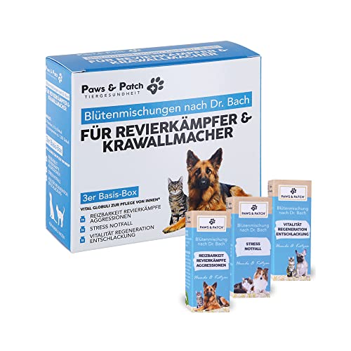 Paws&Patch 3er Set REVIERKÄMPFER & KRAWALLMACHER Blütenmischung nach Dr. Bach für Hunde & Katzen I Bachblüten Globuli Box für dominante Tiere und Stress von Paws & Patch