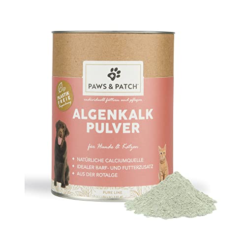 Paws&Patch reines ALGENKALK Pulver für Hunde & Katzen 250g plastikfrei I Natürliche Calcium-Quelle aus 100% Rotalge I fein gemahlen I Barf-Zusatz Futterkalk von Paws & Patch