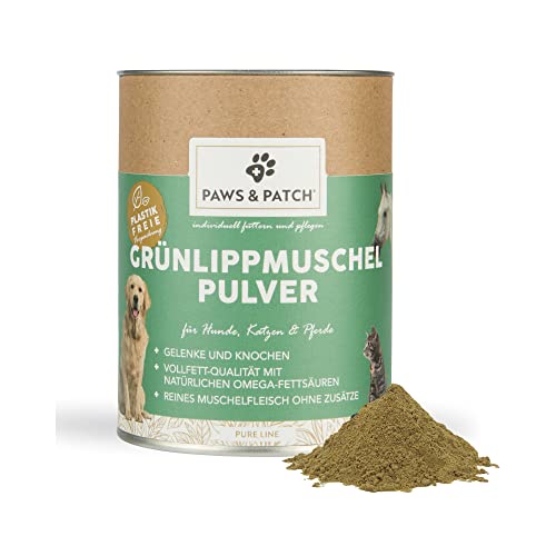 Paws&Patch reines GRÜNLIPPMUSCHEL Pulver für Hunde, Katzen & Pferde 150g plastikfrei I Vollfett-Qualität mit GAGs & Omega-3 I 100% Muschelfleisch perna Canaliculus von Paws & Patch