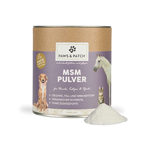 Paws&Patch reines MSM Pulver für Hunde, Katzen & Pferde 400g plastikfrei I für Gelenke, Fell & Immunsystem I 100% Methylsulfonylmethan I Barf- und Futterzusatz von Paws & Patch