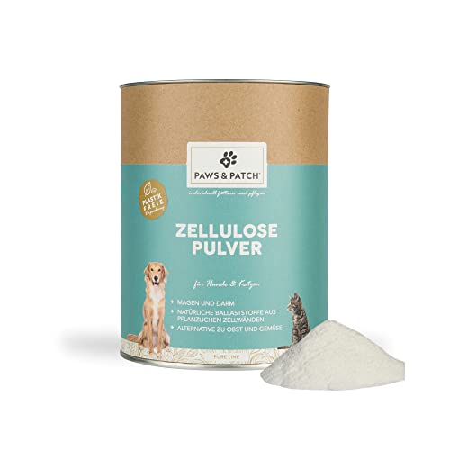 Paws&Patch reines ZELLULOSE Pulver für Hunde & Katzen 250g plastikfrei I 100% natürliche Ballaststoffe für Magen & Darm I Barf- und Futterzusatz von Paws & Patch