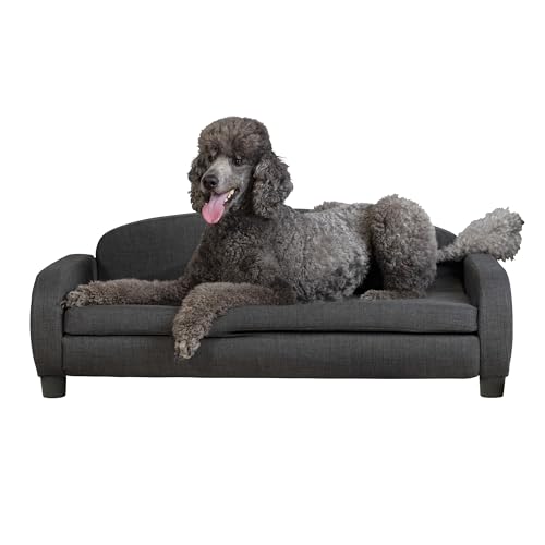 Paws & Purrs Modernes Haustier-Sofa, 105,4 cm breit, für große Hunde, mit abnehmbarem/waschbarem Matratzenbezug, Dunkelgrau von Paws & Purrs
