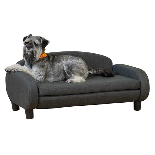 Paws & Purrs Modernes Haustier-Sofa, Katzenschlafplatz, 90,2 cm breit, für mittelgroße Hunde oder Katzen, mit abnehmbarem/waschbarem Matratzenbezug, Dunkelgrau von Paws & Purrs