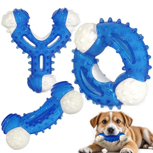 PawsAion Kauspielzeug für Hunde, 3er-Pack, Welpenspielzeug für kleine bis mittelgroße Hunde, mit Naturkautschuk beschichtet, robustes Nylon für zahnende Welpen, bietet die perfekte Balance zwischen von PawsAion