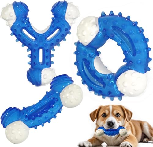 PawsAion Kauspielzeug für Hunde, 3er-Pack, Welpenspielzeug für kleine bis mittelgroße Hunde, mit Naturkautschuk beschichtet, robustes Nylon für zahnende Welpen, bietet die perfekte Balance zwischen von PawsAion