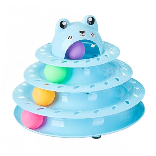 Pawsayes Katzenspielzeug, 4-stufige Plattenspieler-Ballbahn, interaktives Katzenspielzeug für Indoor-Katzen, selbstspielender Spaß-Roller mit buntem rotierendem Ball, Puzzle, Übung, Kätzchen-Spielzeug von Pawsayes