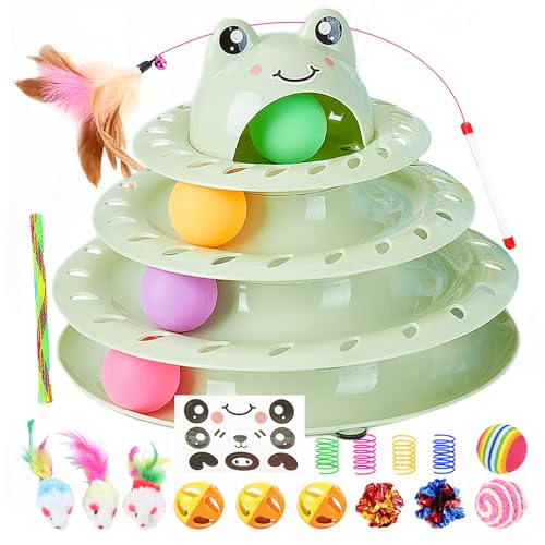 Pawsayes Katzenspielzeug, interaktives Katzenspielzeug mit 4 Ebenen, interaktives Katzenspielzeug für Indoor-Katzen, selbstspielender Spaß-Roller mit buntem rotierendem Ball, Kätzchen-Spielzeug-Set, von Pawsayes