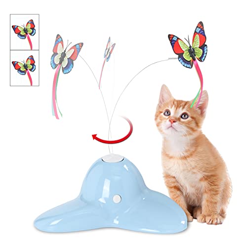 Pawsayes Katzenspielzeug, Schmetterling für Indoor-Katzen, Erwachsene, Kätzchen, automatisches Spielzeug mit 360 Grad drehbarem Schmetterling für Katzen-Übungsfänger, Jagd, Jagd (Hellblau) von Pawsayes