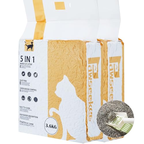 Pawsayes Tofu-Katzenstreu klumpend, 5 in 1 gemischtes Katzenstreu, Ultra saugfähig, schnell klumpend, hervorragende Geruchskontrolle, geringe Spurenbildung, mit Wasser spülbar, staubfrei von Pawsayes