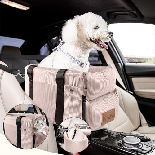 Pawseat Mittelkonsole Hundeautositz für kleine Hunde und Welpen, 2,3–5,9 kg, idealer Armlehnen-Booster, Auto-Reisesitz mit Sicherheitsgurten, Aufbewahrungstaschen, reduziert Angstzustände (Velours von Pawseat