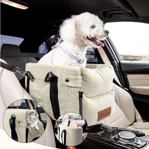 Pawseat Mittelkonsole Hundeautositz für kleine Hunde und Welpen, 2,3–5,9 kg, idealer Armlehnen-Booster, Auto-Reisesitz mit Sicherheitsgurten, Aufbewahrungstaschen, reduziert Angst von Pawseat