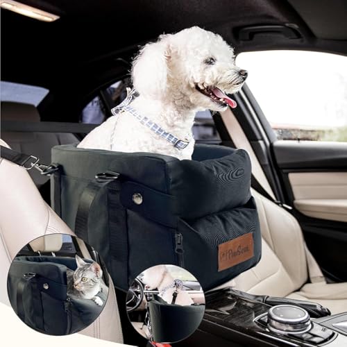 Pawseat Mittelkonsole Hundeautositz für kleine Hunde und Welpen, 2,3–5,9 kg, idealer Armlehnen-Booster, Auto-Reisesitz mit Sicherheitsgurten, Aufbewahrungstaschen, reduziert Angst (schwarz:) von Pawseat