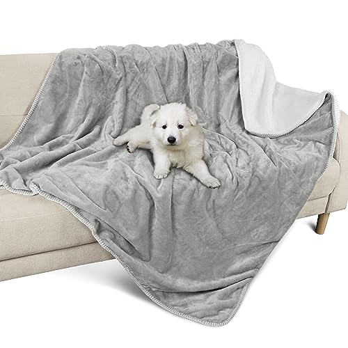 Pawsee Wasserdicht Hundedecke Katzendecke mit Pfotenabdruck, Waschbar Fleece Sherpa Hundehandtuch für Couch Bett Outdoor, Wasserdichte Tagesdecke Bettschutz Sofa Überwurf Sofabezug, 150 x 130 cm, Grey von Pawsee