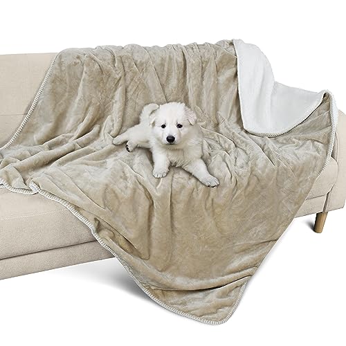 Pawsee Wasserdicht Hundedecke Katzendecke mit Pfotenabdruck, Waschbar Fleece Sherpa Hundehandtuch für Couch Bett Outdoor, wasserdichte Tagesdecke Bettschutz Sofa Überwurf Sofabezug, 150 x 130 cm, von Pawsee