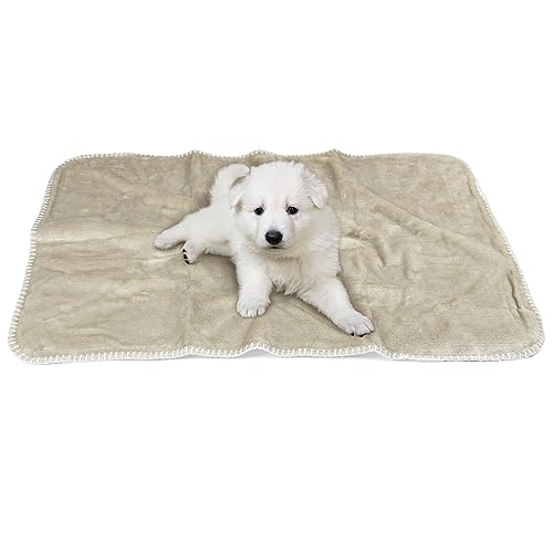 Pawsee Wasserdicht Hundedecke Katzendecke mit Pfotenabdruck, Waschbar Fleece Sherpa Hundehandtuch für Couch Bett Outdoor, wasserdichte Tagesdecke Bettschutz Sofa Überwurf Sofabezug, 75 x 50 cm, Taupe von Pawsee