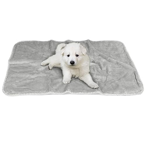 Pawsee Wasserdicht Hundedecke Katzendecke mit Pfotenabdruck, Waschbar Fleece Sherpa Hundehandtuch für Couch Bett Outdoor, wasserdichte Tagesdecke Bettschutz Sofa Überwurf Sofabezug, 75 x 50 cm, Grey von Pawsee