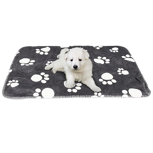 Pawsee Wasserdicht Hundedecke Katzendecke mit Pfotenabdruck, Waschbar Fleece Sherpa Hundehandtuch für Couch Bett Outdoor, wasserdichte Tagesdecke Bettschutz Sofa Überwurf Sofabezug, 75 x 50 cm von Pawsee