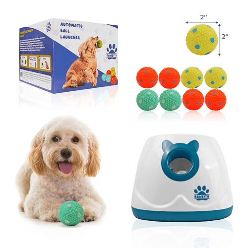 Pawsito Automatischer Ballwerfer für mittelgroße und kleine Hunde, interaktive Apportiermaschine für drinnen und draußen, mit 10 Latexbällen, Dual-Power-Modus, Ballwerfer, Hundespielzeug von Pawsito