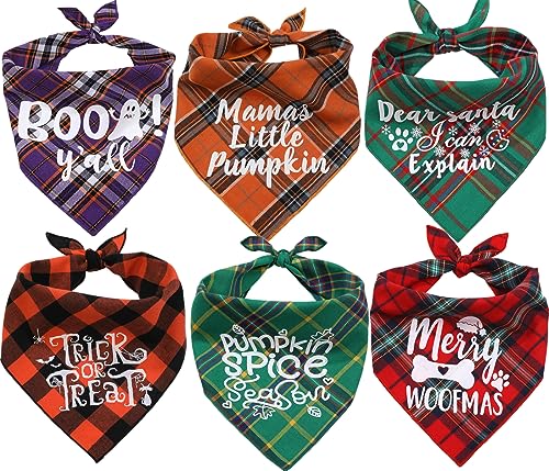 Holiday Plaid Hundehalstücher, 6 Stück, Halloween, Herbst, Erntedankfest, Weihnachten, Hundehalstuch, Welpen-Kostüm-Dekorationen von Pawskido