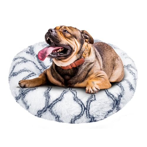 Pawsome Pals SnooZZZles Maschinenwaschbares Hundebett | Anti-Angst-Donut-Kuscheltier | gemütliches, weiches Kunstfell-Plüschkissen | beruhigendes Bett | rutschfeste Unterseite | orthopädisches von Pawsome Pals