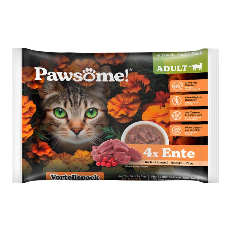 Pawsome Adult Cat 4 x 85 g - Ente von Pawsome