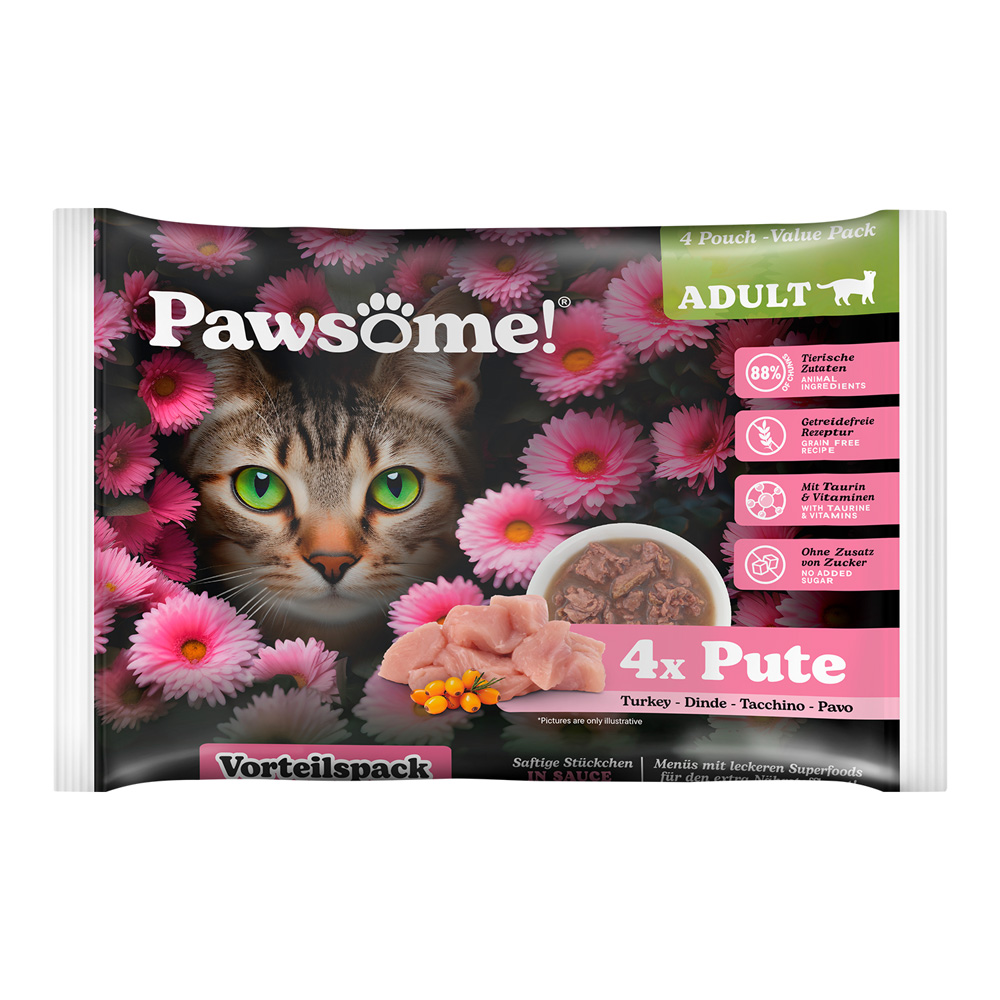 Pawsome Adult Cat 4 x 85 g - Pute von Pawsome