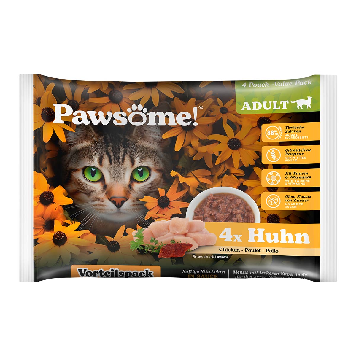 Pawsome Adult Huhn Flowpack 4x85g von Pawsome!