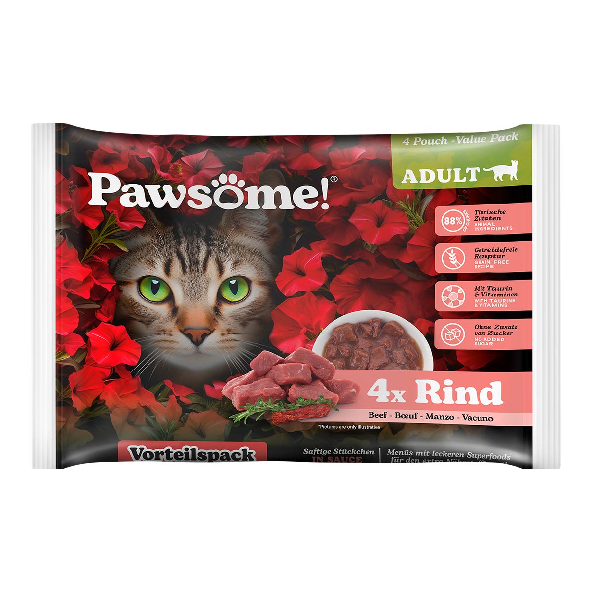 Pawsome Adult Rind Vorteilspack 4x85g von Pawsome!