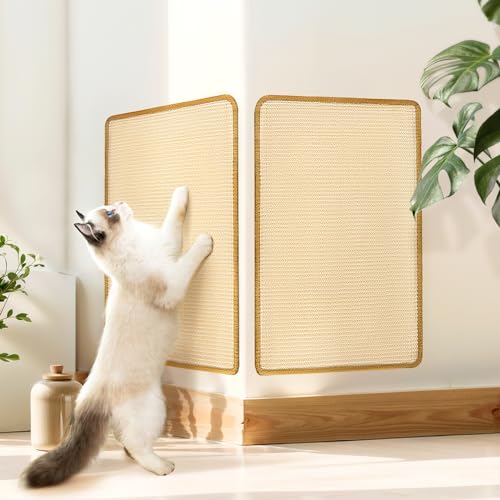 Pawtasy Kratzmatte Katze Wand Kratzbrett 2 Stück Natürlich Sisal Kratzteppich Widerstandsfähig Kratzpads für Katzen Kratzbretter Sisalmatte Beige 39x29 cm von Pawtasy