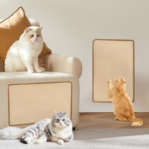 Pawtasy Kratzmatte Katze Wand Kratzbrett 2 Stück Natürlich Sisal Kratzteppich Widerstandsfähig Kratzpads für Katzen Kratzbretter Sisalmatte Beige 39x29 cm von Pawtasy