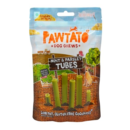 Pawtato Hundeleckerli Minze & Petersilie (90g) ❘ Trainingssnacks für kleine, mittlere, große Hunde oder Welpen, Hoher Eiweißanteil, kalorienarme Kaustangen, hypoallergene Leckerli aus Süßkartoffeln von Pawtato