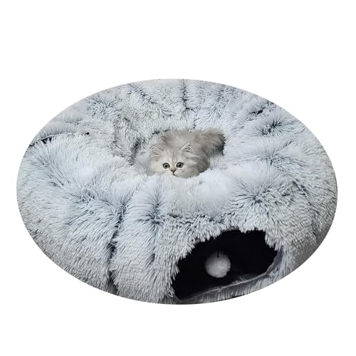 Pawtenda Katzentunnel für Indoor-Katzen, Plüsch-Katzentunnelbett, Katzenspiel-Donut-Bett, multifunktionales Katzenspielzeug zum Entspannen von Pawtenda