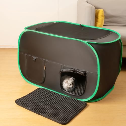 Pawtenda Pop Up Katzentoilette Gehege Wasserdicht Geschlossenes Katzentoilettenzelt mit öffnendem Boden, Tragbarer Katzenkäfig mit 2 Aufbewahrungstaschen für Schaufel und Deodorant im Inneren von Pawtenda