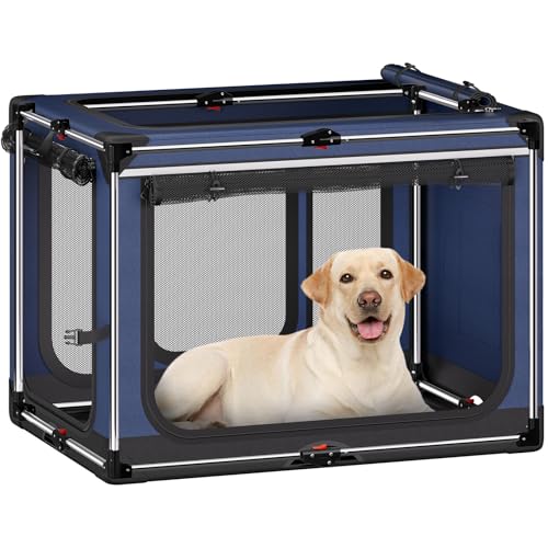 Faltbare Hundebox - 106,7 cm faltbare Hundebox mit weichen Seiten für extra große Hunde, tragbare Hunde-Reisehütte mit weicher Matte für drinnen und draußen, Blau von Pawtners