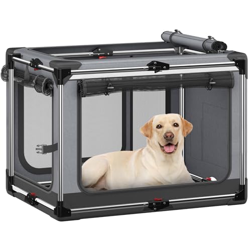 Faltbare Hundebox - 106,7 cm faltbare Hundebox mit weichen Seiten für extra große Hunde, tragbare Hunde-Reisehütte mit weicher Matte für drinnen und draußen, Grau von Pawtners