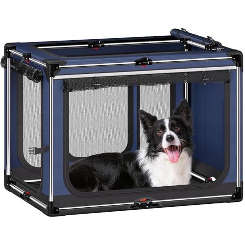 Faltbare Hundebox - 96.5 cm faltbare Hundebox mit weichen Seiten für große Hunde, tragbare Hunde-Reisehütte mit weicher Matte für drinnen und draußen, Blau von Pawtners