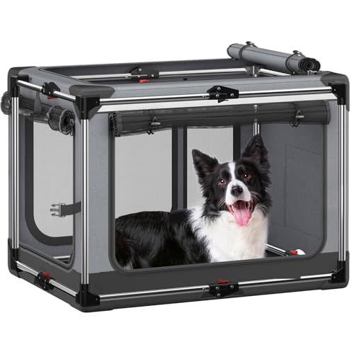 Faltbare Hundebox - 96.5 cm faltbare Hundebox mit weichen Seiten für große Hunde, tragbare Hunde-Reisehütte mit weicher Matte für drinnen und draußen, Grau von Pawtners