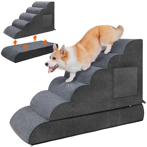 Hundetreppe für Hochbett: Schaumstoff-Haustiertreppe für Hunde zum Aufsteigen auf Bett Couch, 61 cm hohe Hundetreppe für kleine Hunde, Katzentreppe für alte Katzen mit Seitentaschen, abnehmbares von Pawtners