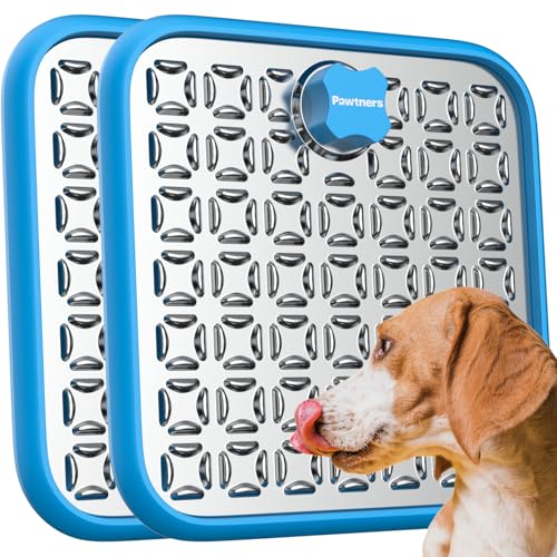 Leckmatte für Hunde:2 Pack Edelstahl Leckmatte für Katzen, Kiste Leckmatte für Hunde Große Rasse, Hund Slow Feeder Matte zum Baden Fellpflege, Langsames Füttern, Langeweile & Angstreduzierer, Blau von Pawtners