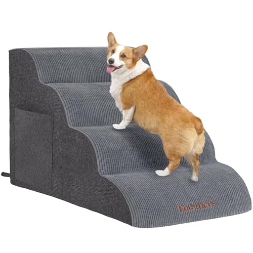 Hundetreppe für kleine Hunde: Pawtners 4 Stufen 40,6 cm hohe Hunderampe für Bett, Schaumstoff-Haustiertreppe für große Katzen und mittelgroße Hunde, Hundetreppe für Hunde zum Aufstehen auf Bett für von Pawtners