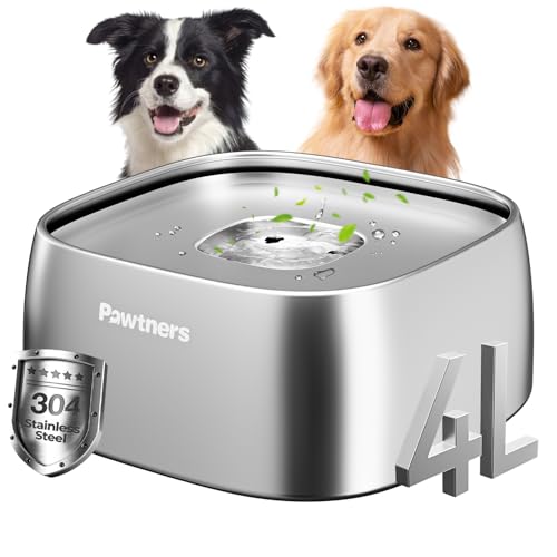 Pawtners No Spill Wassernapf für Hunde, 3,827.2 g/4L All Stainless Steel Dog Water Bowl with Non-Slip Base, Spill Proof for Medium Large Messy Drinkers, Anti Splash, Slow Drinking, Slobber Stopper Pawtners No Spill Wassernapf für Hunde, 3,827.2 g/4L All Stainless Steel Dog Water Bowl with Non-Slip Base, Spill Proof for Medium Large Messy Drinkers, Anti Splash, Slow Drinking, Slobber Stopper von Pawtners