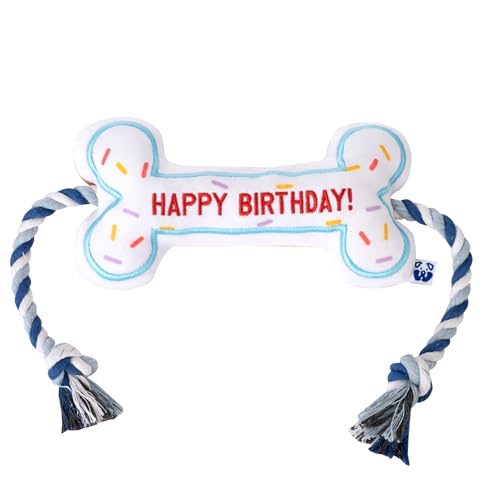 Birthday Bone Interaktives Hundespielzeug - Interaktives Zerrseil Haustier Spielzeug - Niedliches Einzigartiges Design Party Geburtstagsgeschenk - Kleiner Mittelgroßer Welpe - Langlebiges Kaufestes von Pawty Dog Toys