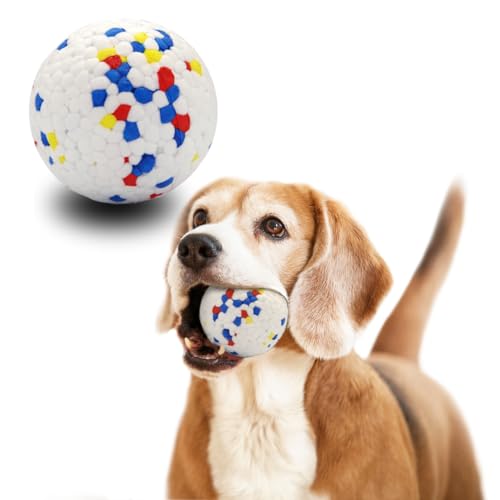 Pawzzzy Unzerstörbarer Hundeball, Mini-Spielzeug-Tennisbälle für Hunde, aggressive Kauer zum Apportieren, Hörball für große Hunde, langlebige Hundebälle, schwimmende Hundebälle – Rot, Blau, Gelb, 1 von Pawzzzy