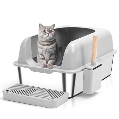 Paxyeet Enclosed Stainless Steel Cat Litter Box with Lid Extra Large Litter Box for Big Cats XL Metal Litter Pan Tray with High Wall Sides Enclosure, Non-Sticky, Anti-Leakage, Easy Cleaning von Paxyeet