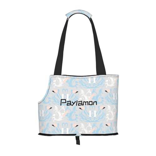 Paylamon Kompatible tragbare faltbare Umhängetasche für Welpen, Outdoor, tragbare Haustiertasche, Flugreise, Haustier-Tragetasche, Vintage-Blumenmuster, Blau und Weiß von Paylamon