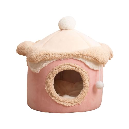 Pbed Hundebett Katzenbett, Katzenbett für Indoor-Katze, sechseckiges Katzenbett, rutschfeste Unterseite mit weicher Baumwolle und Plüsch für Katzen, Rosa, Größe M von Pbed