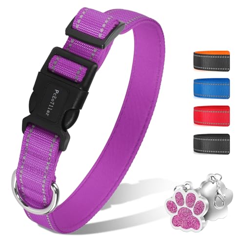 PcEoTllar Hundehalsband Gepolstert, Reflektierend Hunde Halsband für Kleine Hunde, Verstellbare Hundehalsband für Grosse Hund, Weich Neopren Halsbänder, Lila (50-60cm) von PcEoTllar