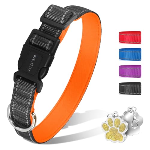 PcEoTllar Hundehalsband Gepolstert, Reflektierend Hunde Halsband für Kleine Hunde, Verstellbare Hundehalsband für Grosse Hund, Weich Neopren Halsbänder, Orange (40-50cm) von PcEoTllar