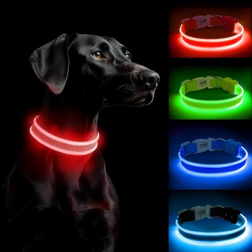 PcEoTllar Hundehalsband Leuchtend, Leuchthalsband Hund Aufladbar LED Halsband für Kleine Mittlere Große Hunde mit 3 Blinkmodi Sicherheit Wasserdichtes Einstellbare, Rot-L von PcEoTllar