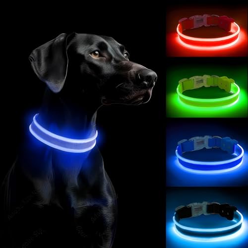 PcEoTllar Hundehalsband Leuchtend, Leuchthalsband Hund Aufladbar LED Halsband für Kleine Mittlere Große Hunde mit 3 Blinkmodi Sicherheit Wasserdichtes Einstellbare, Schwarz-L von PcEoTllar